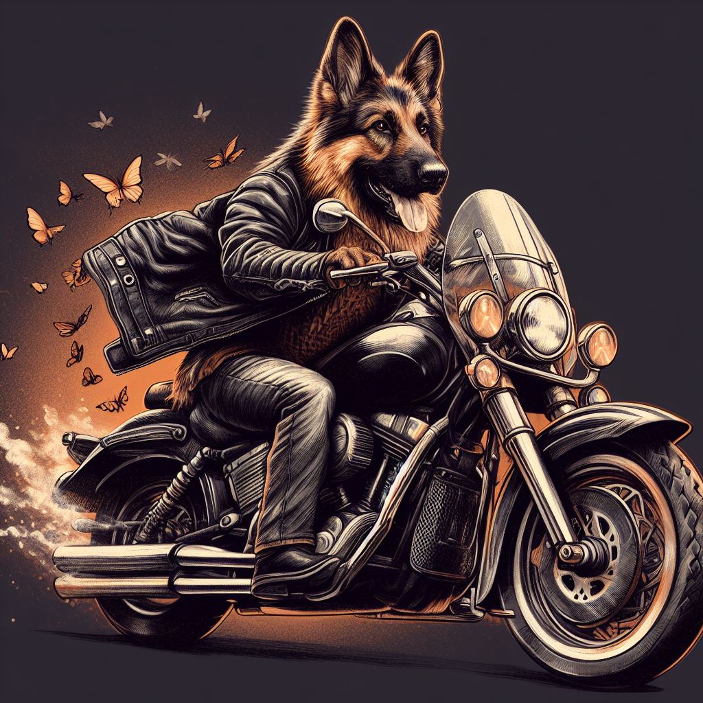 German Shepherd on Motorbike