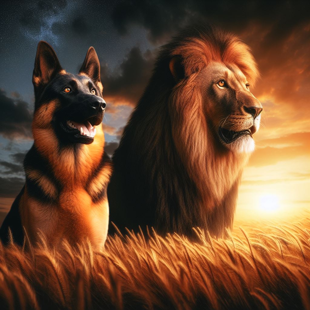 The lion Kind and the german shepherd