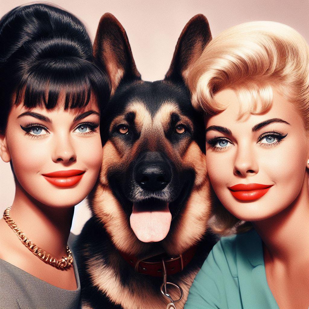 60's screen stars with their german shepherd