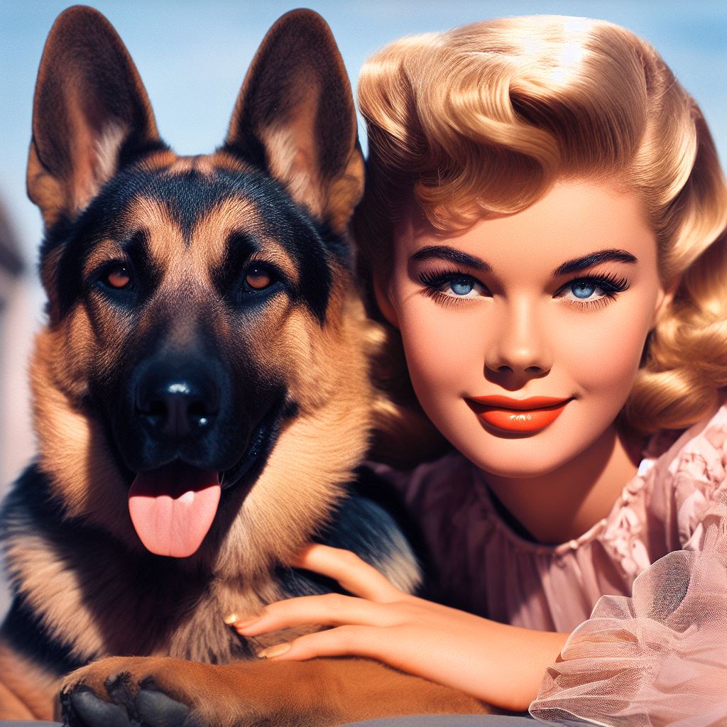 Doris Day with her german shepherd dog