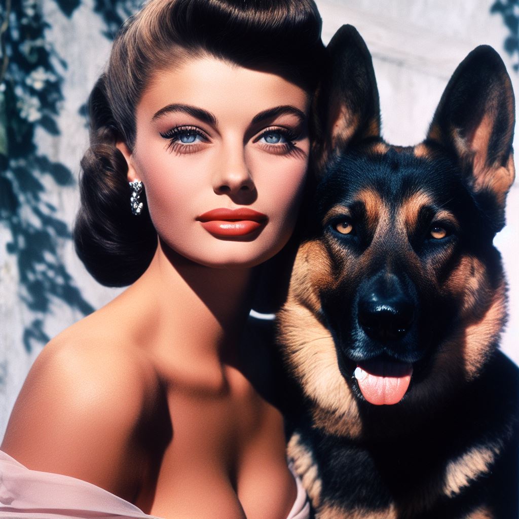 Sophia Loren and her german shepherd dog