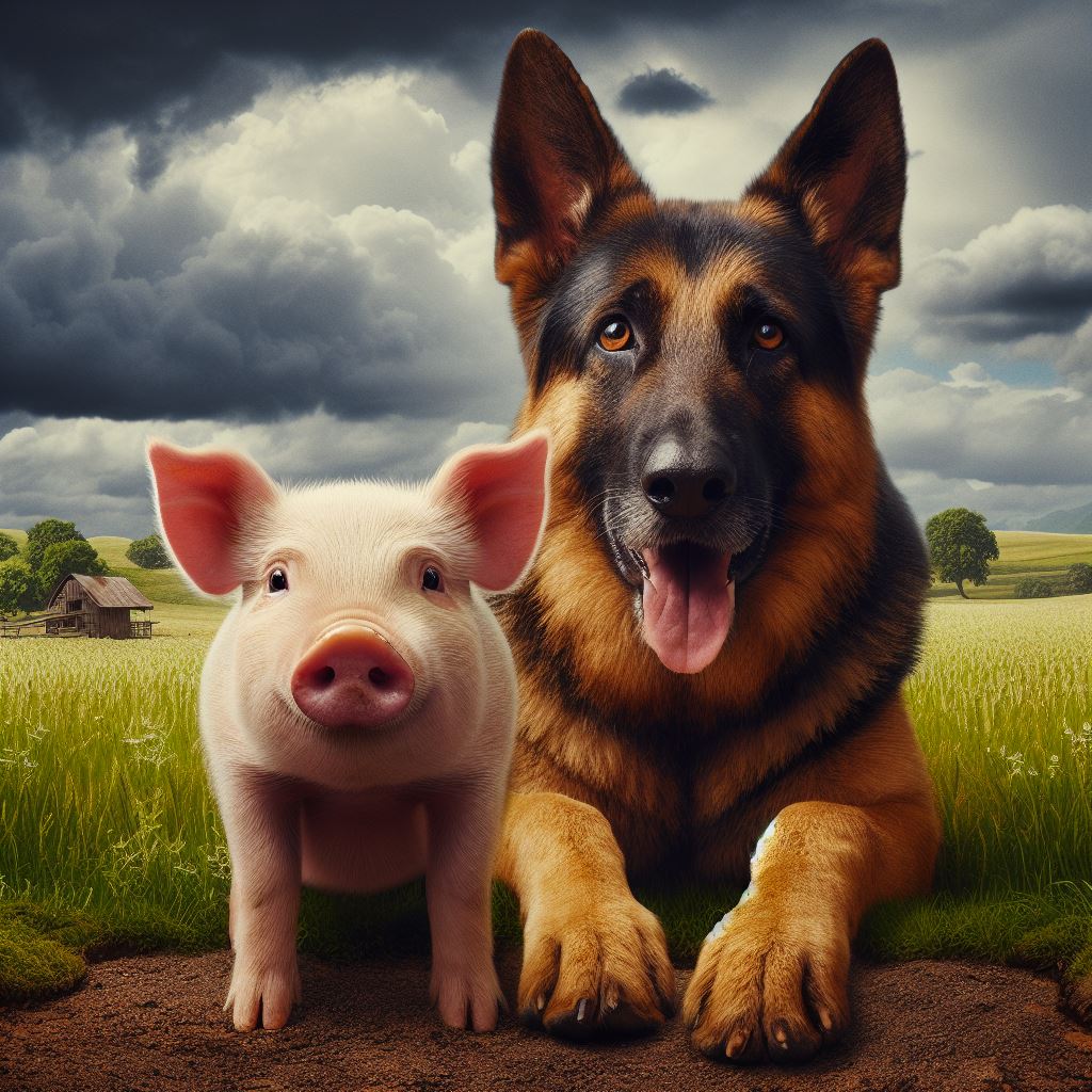 Babe the Pig with her friend the German Shepherd