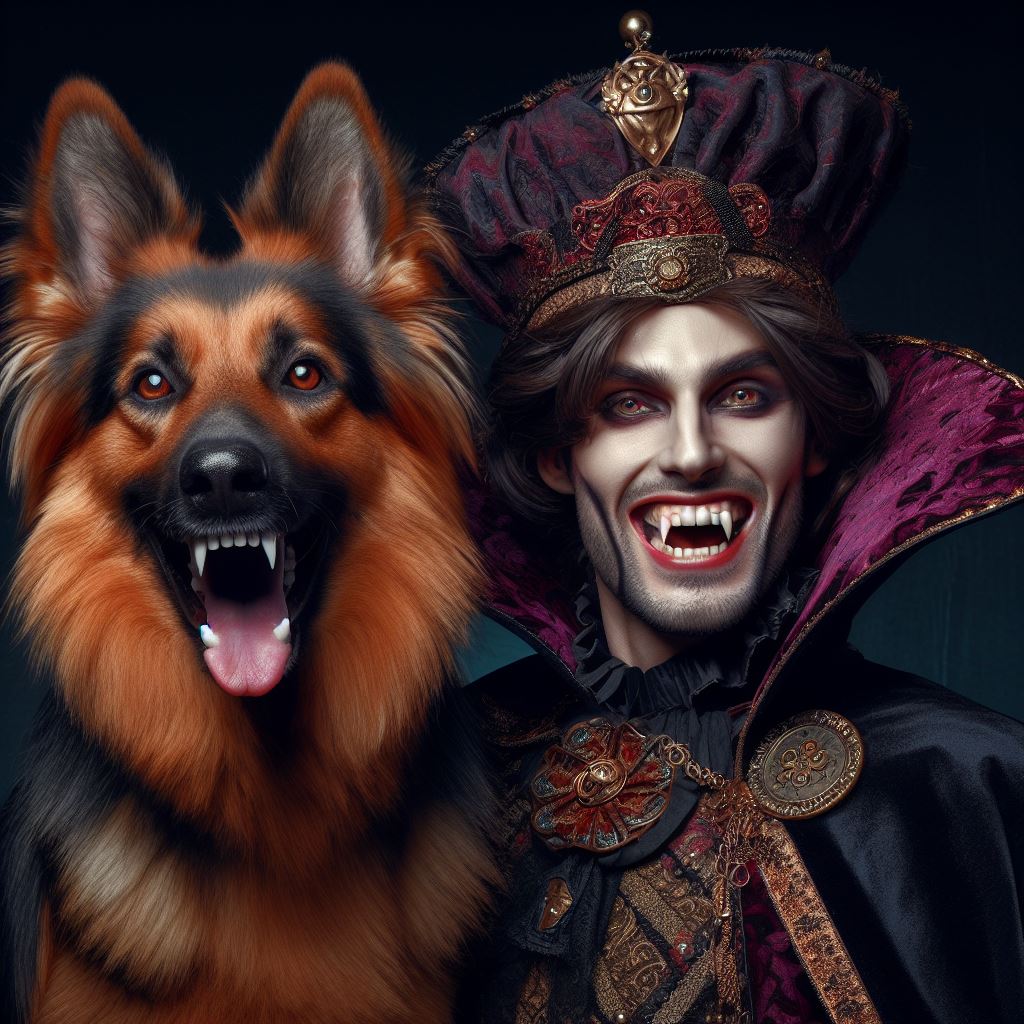 Count Dracula with his german shepherd