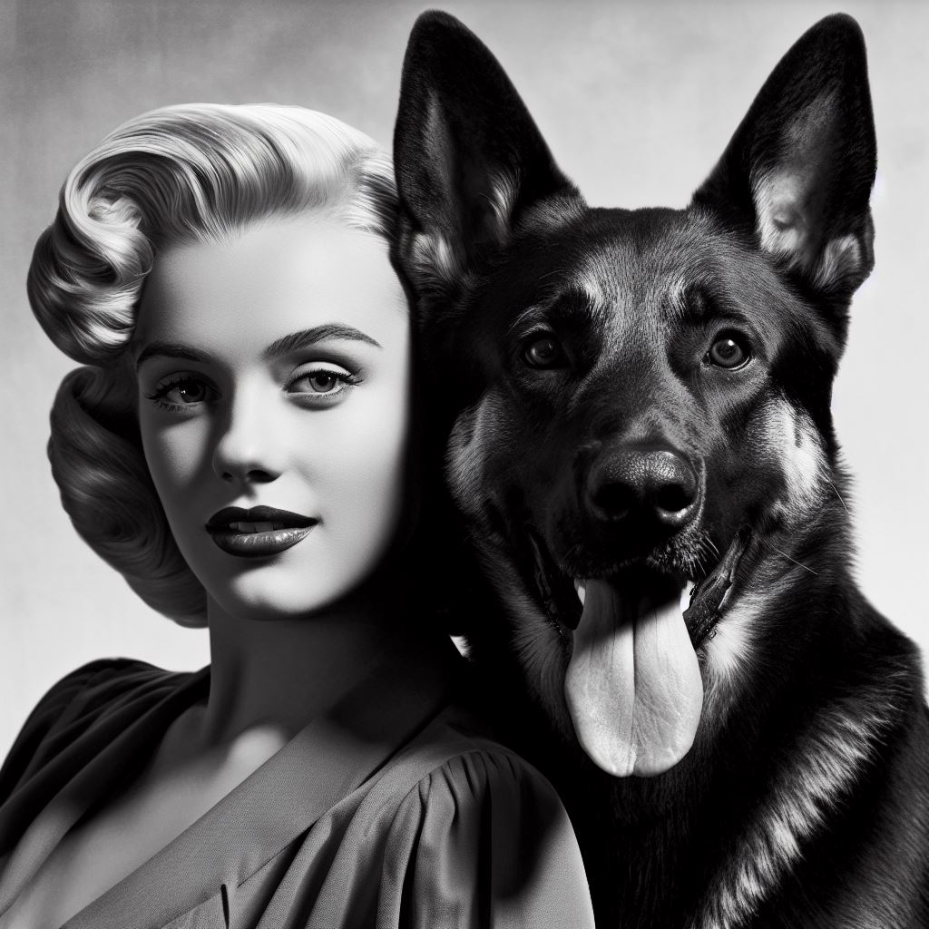 Jean Harlow with her german shepherd dog