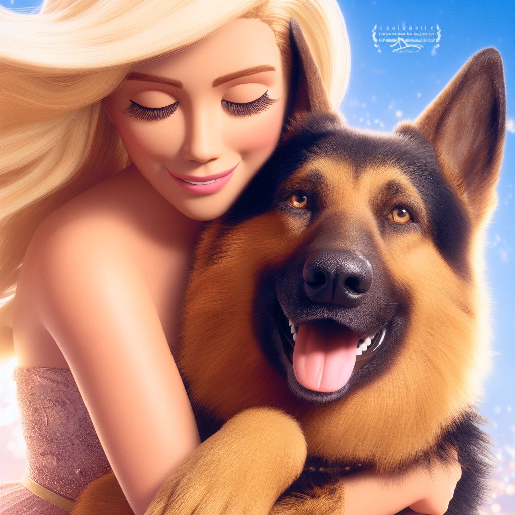 German Shepherd with Barbie 2