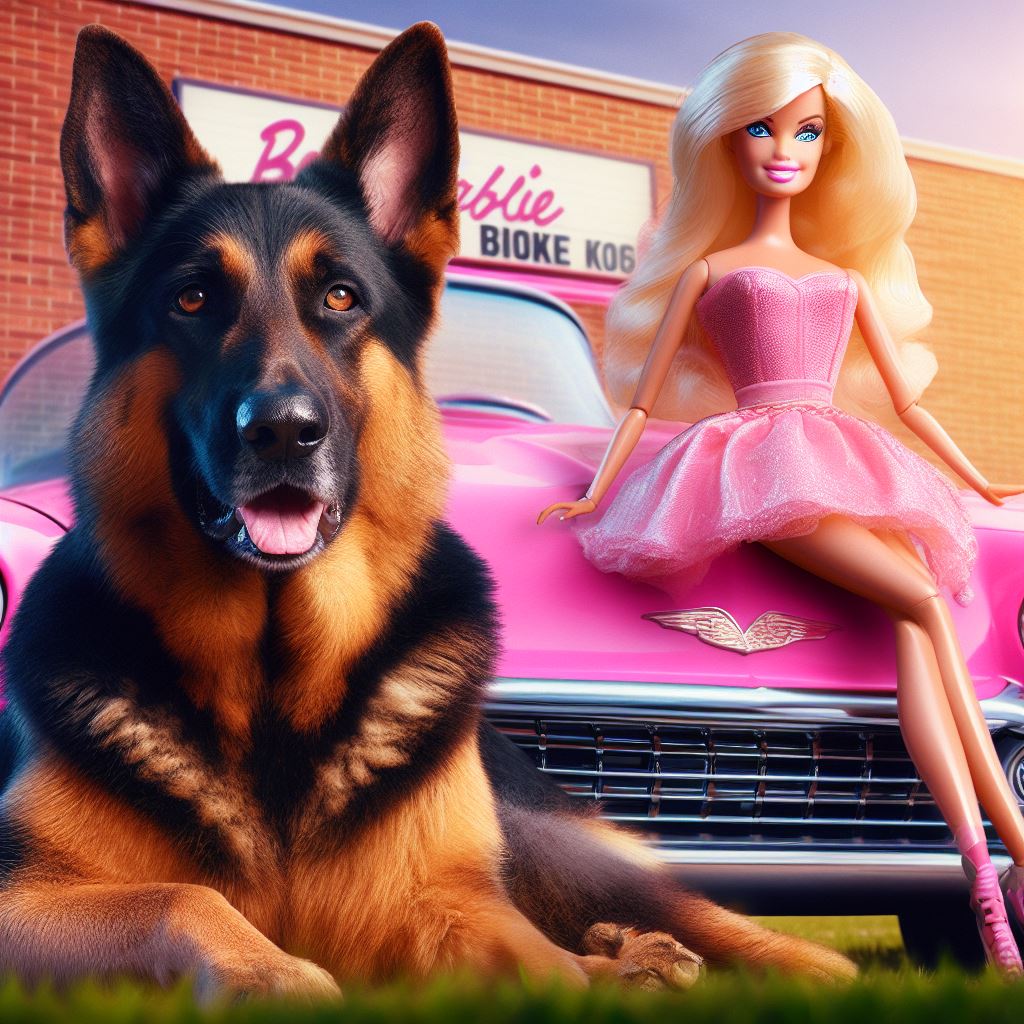 German Shepherd with Barbie