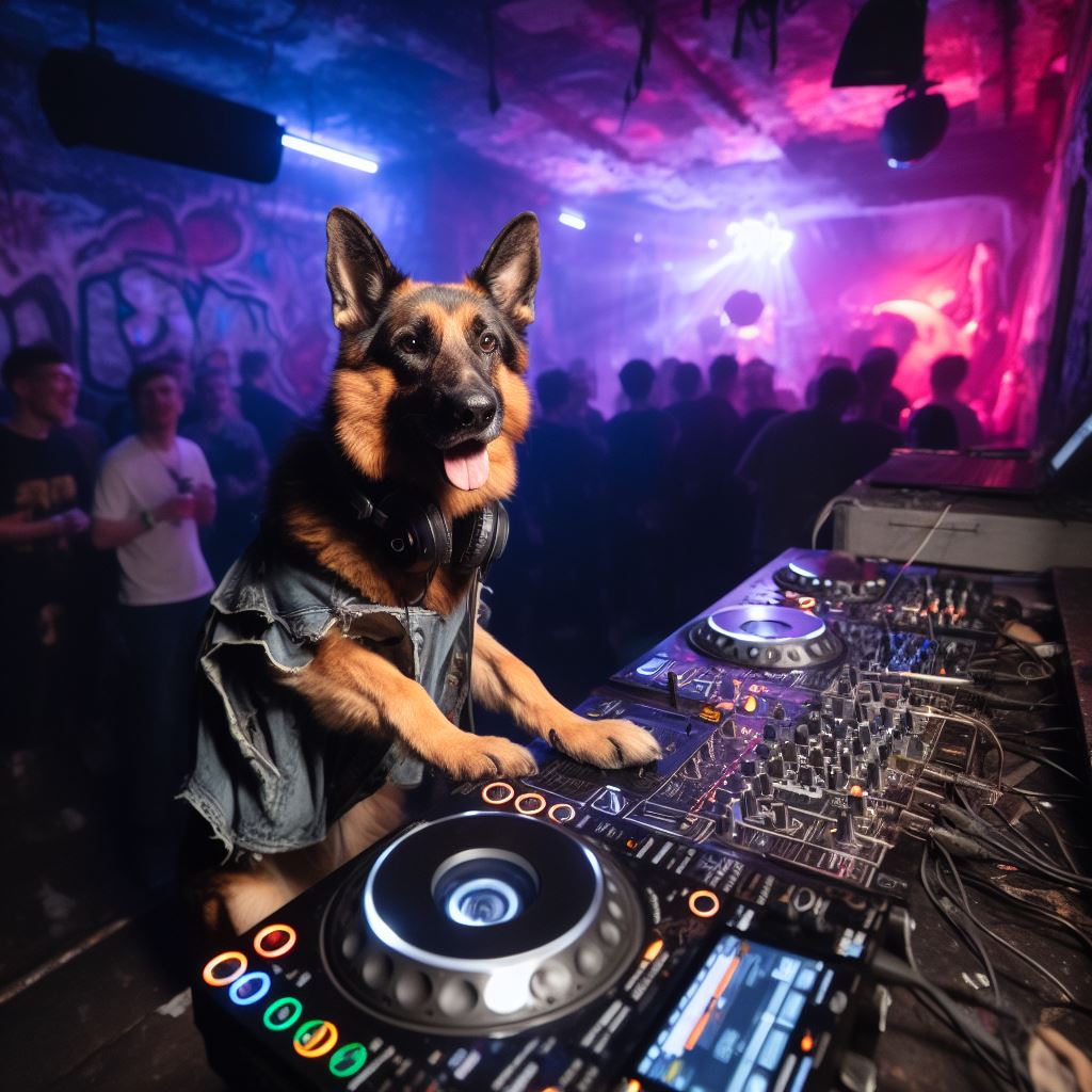 German Shepherd DJ at an underground Rave Party 2