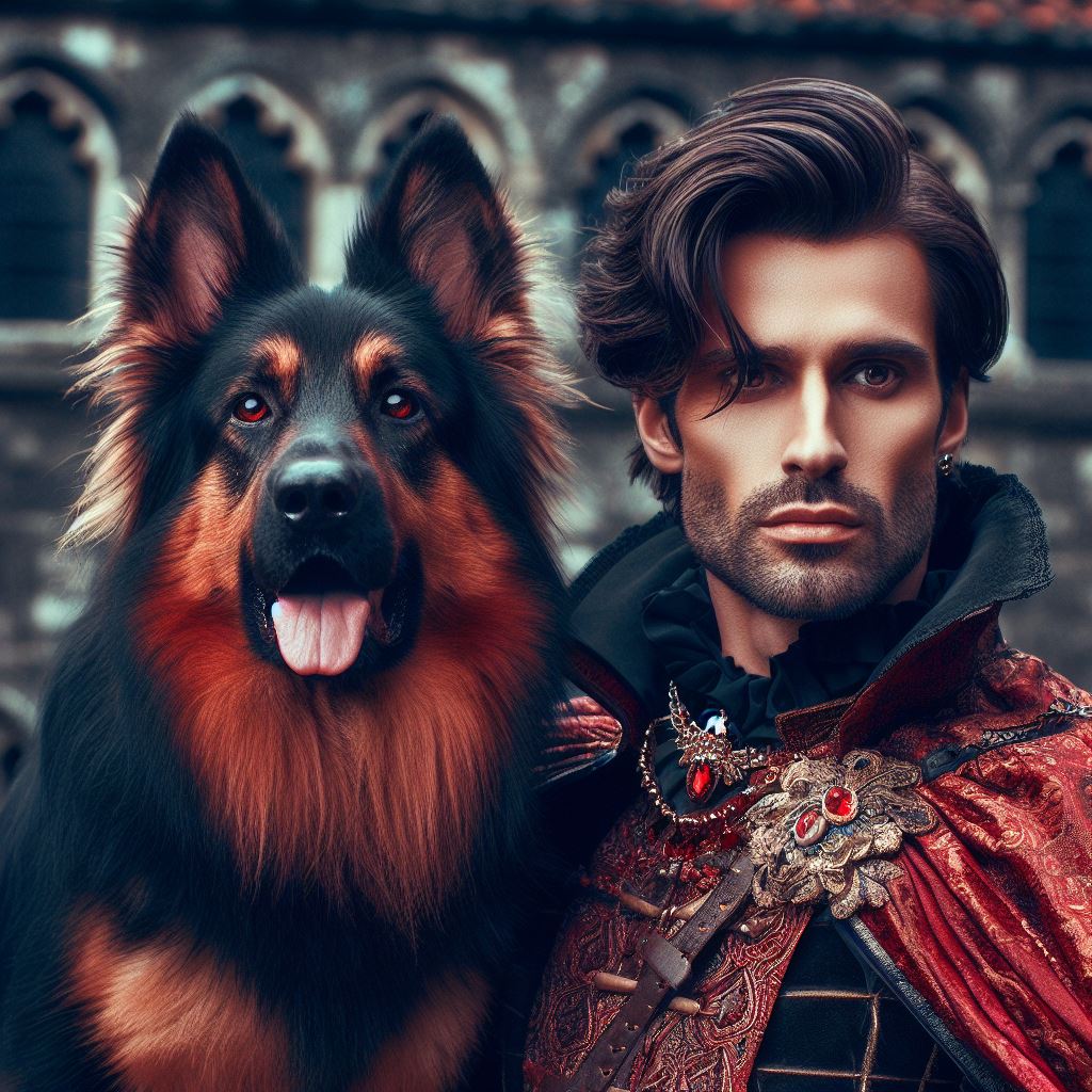 German Shepherd with Count Dracula