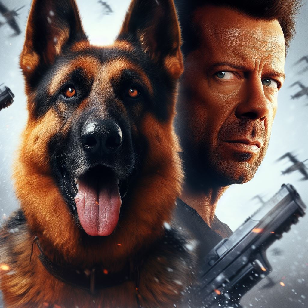 German Shepherd with Bruce Willis in Die Hard 2