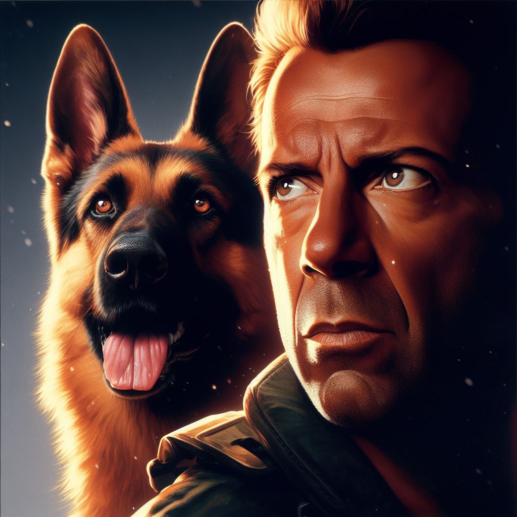 German Shepherd with Bruce Willis in Die Hard 3