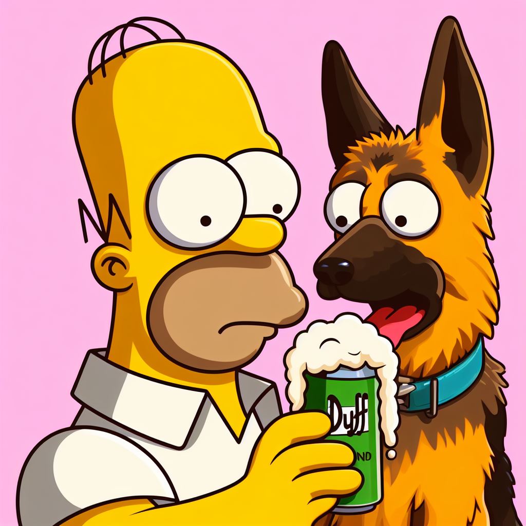 Homer simpson and his german shepherd drinking beer