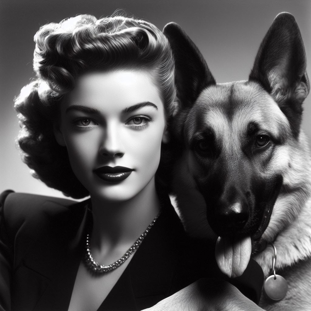 Rita hayworth with her german shepherd