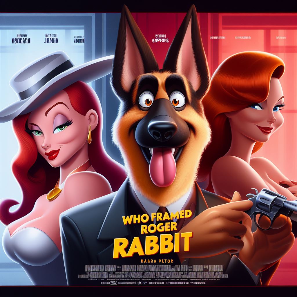 Jessica Rabbit with the German Shepherd Detective