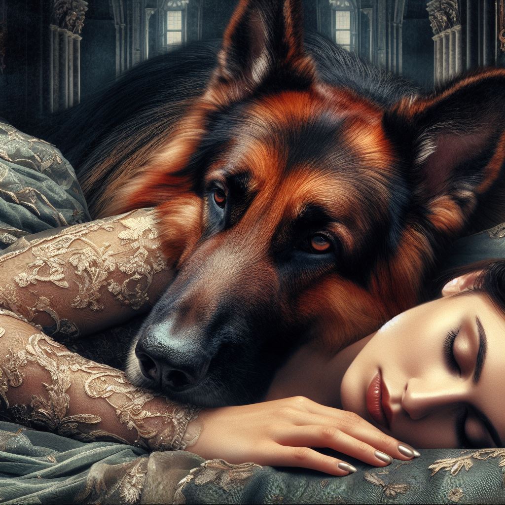 German Shepherd Guarding Sleeping Beauty