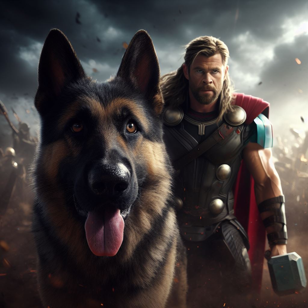 Thor with his German Shepherd dog