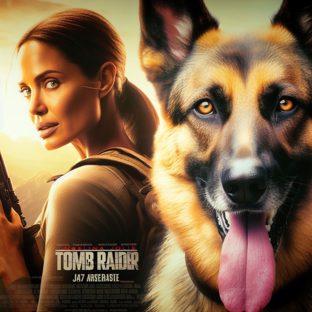 Angelina Jolie Tomb Raider with her German Shepherd 2