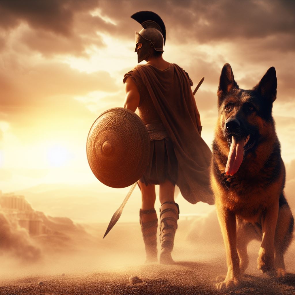 Gladiator and his german shepherd fearless companion